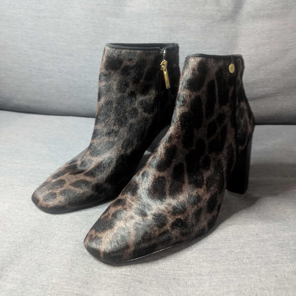 Karl Lagerfeld Paris Leopard Haircalf Ankle Boots Size 10 Block Heel NWOT